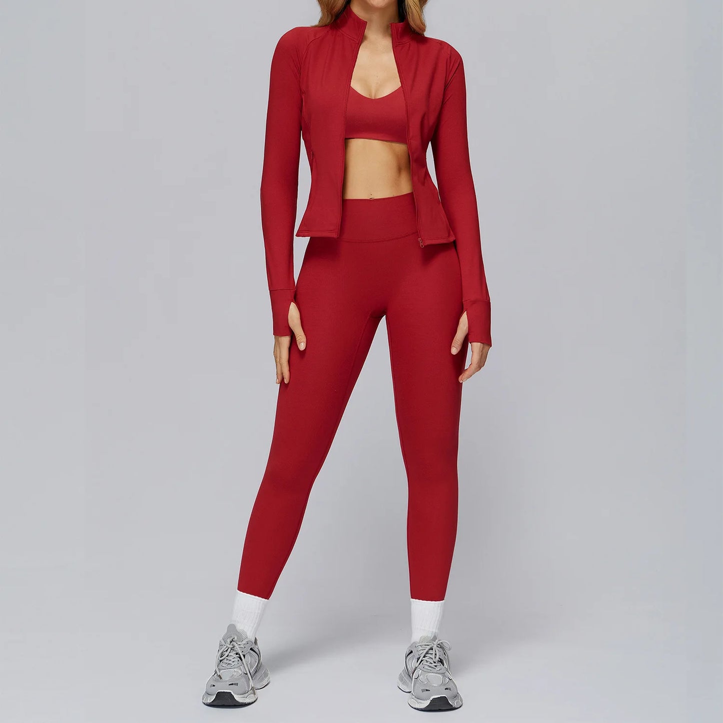 3-Piece Seamless Yoga Set-Sports Bra, High-Waist Leggings & Jacket