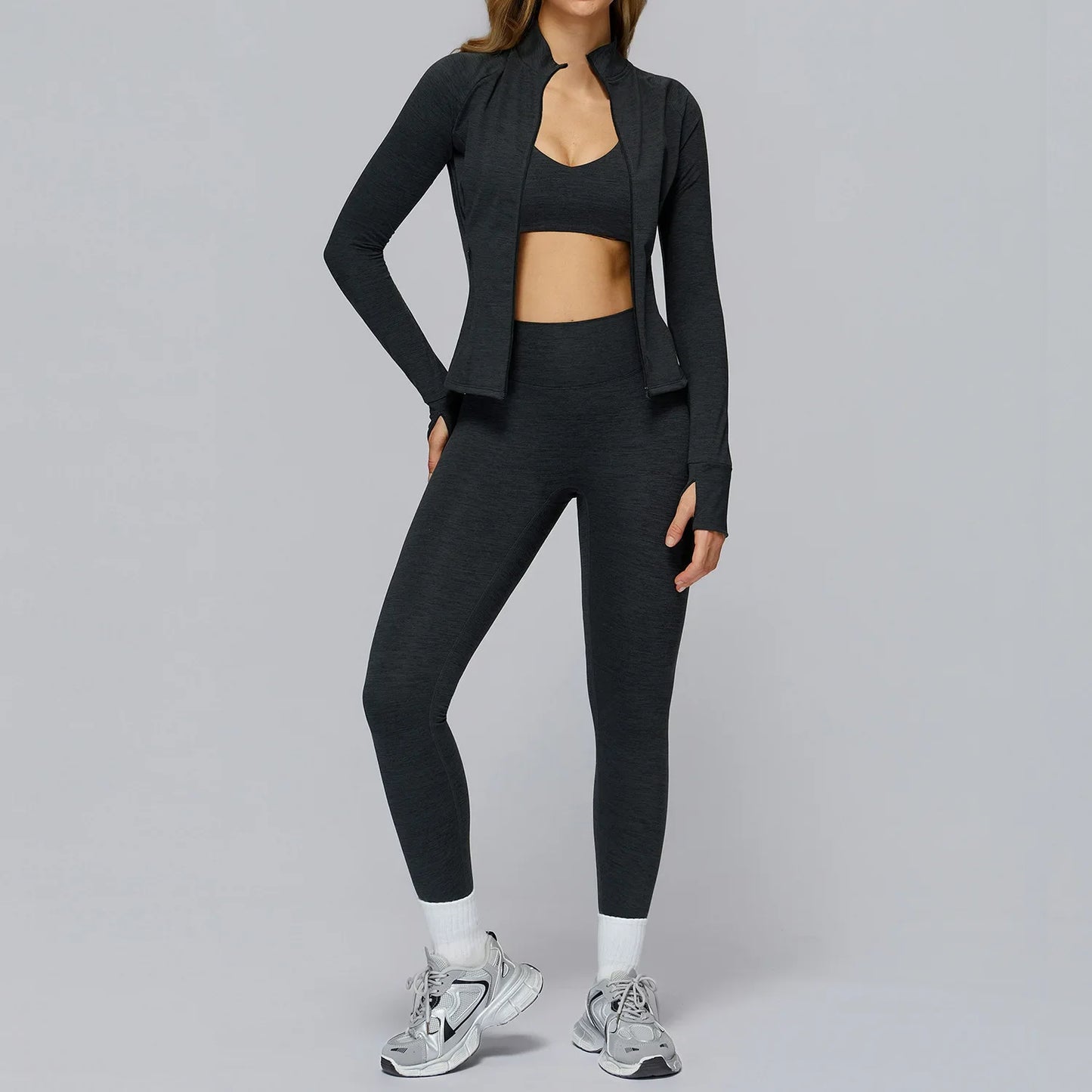 3-Piece Seamless Yoga Set-Sports Bra, High-Waist Leggings & Jacket