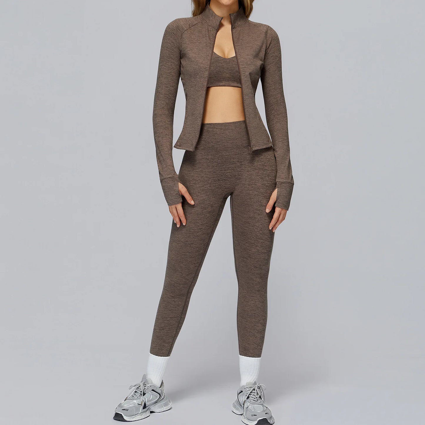 3-Piece Seamless Yoga Set-Sports Bra, High-Waist Leggings & Jacket